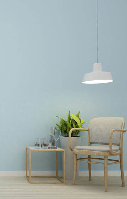 Sitter area with powder blue wall color