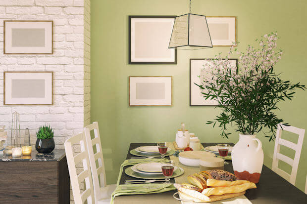 Dining area with fun green walls