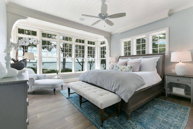 Bedroom with king size bed and gray walls